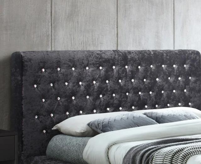 Grande Black Crushed Velvet Fabric Bed