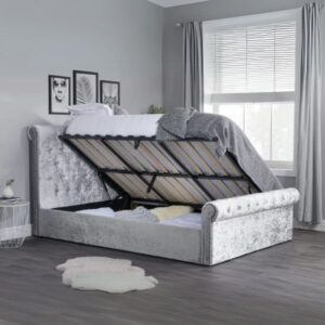 Sienna Steel Crushed Velvet Ottoman Storage Bed