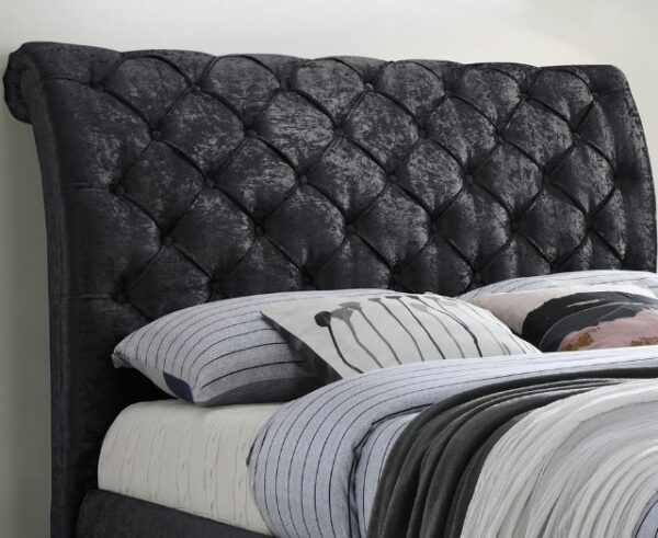 Time Living Venice Black Crushed Velvet Fabric Bed headboard close up