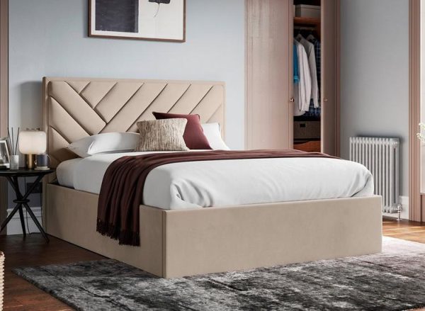 Jay Velvet-Finish Ottoman Bed Frame taupe cream
