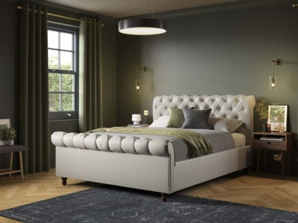 Penelope Upholstered Ottoman Bed Frame in cream velvet