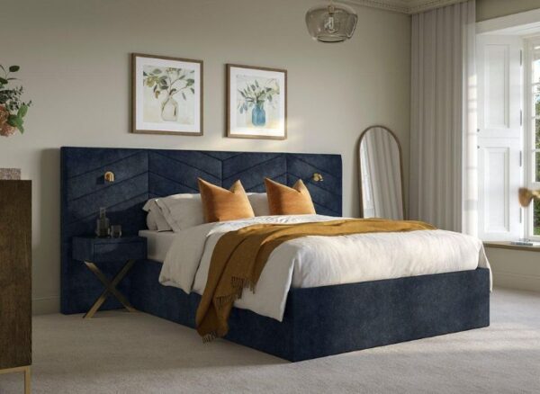 Saffron Upholstered Ottoman Bed Frame With Bedside Tables double size