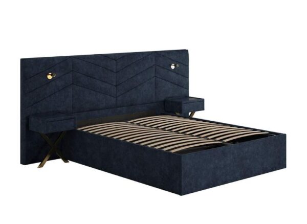 Saffron Upholstered Ottoman Bed Frame With Bedside Tables with sprung slats