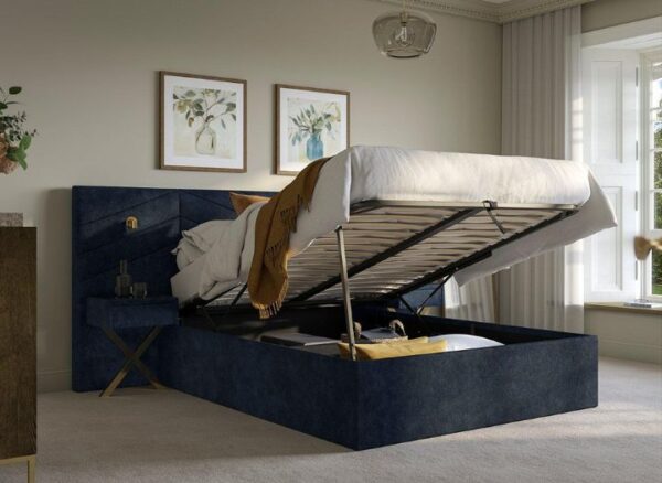 Saffron Upholstered Ottoman Bed Frame With Bedside Tables with storage