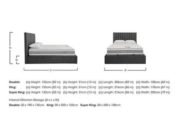 Ramos Ottoman Bed frame dimensions