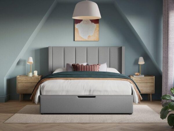 Adwell Upholstered Ottoman Bed Frame in silver grey