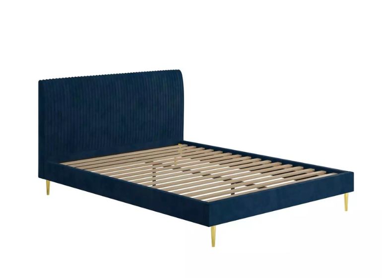 Estella Velvet-Finish Bed Frame with solid slats