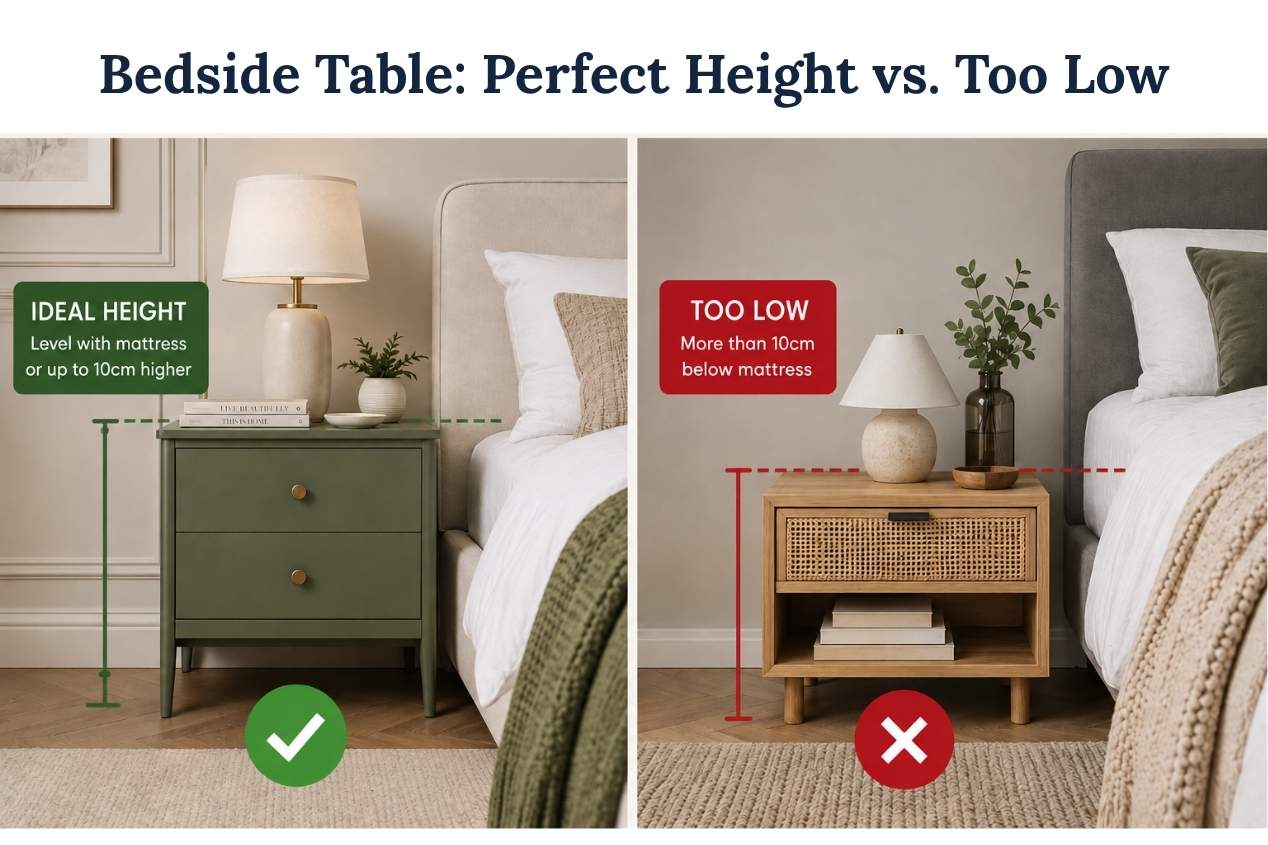 Bedside table perfect height vs too low