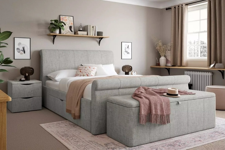 Lucia upholstered bedside table 53cm high next to bed frame