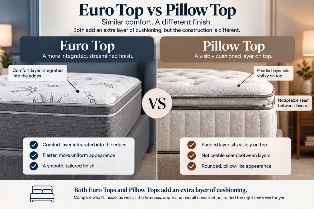 euro top vs pillow top mattress explained