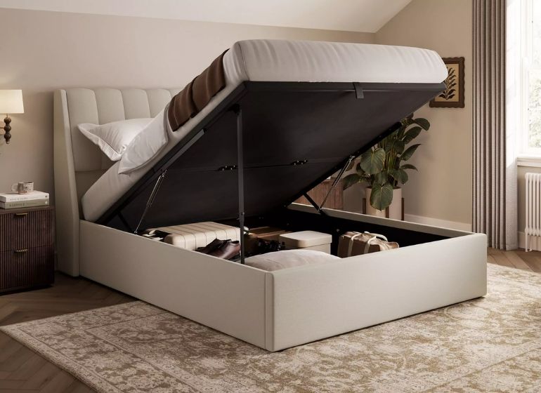 Maverick Upholstered Ottoman Headboard Storage Bed Frame end lift base